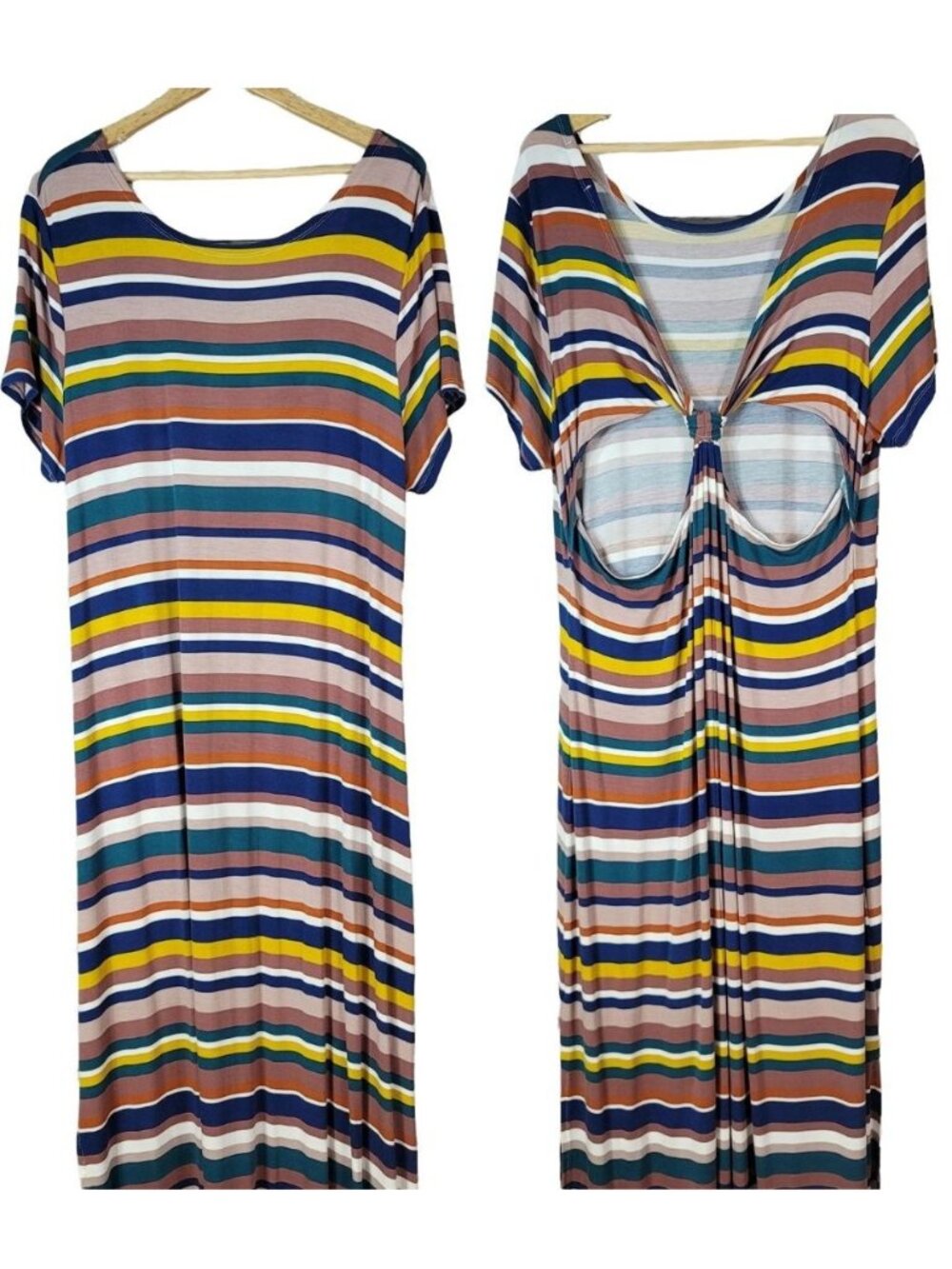Eloquii Elements Womens Maxi Dress Multi Size 22 24 Short Sleeve Cut Out Striped